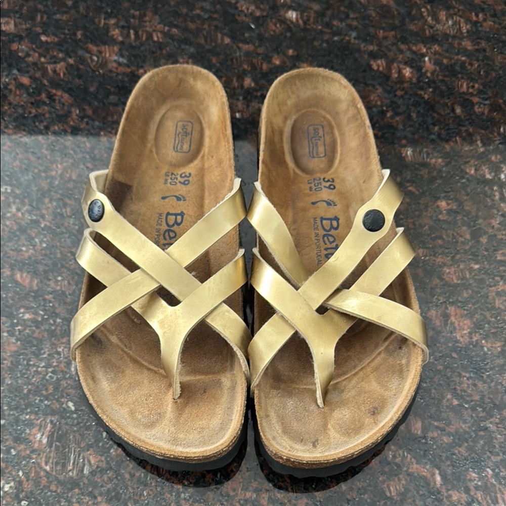 Betula by Birkenstock Vinja Gold Strappy Sandals L8